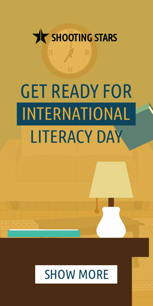 Banner ad template — Get Ready For International Literacy Day —Falling Books
