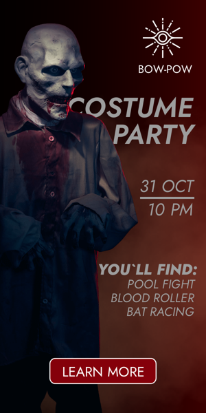 Banner ad template — Costume Party — 31 Oct 10 Pm You`ll Find: Pool Fight Blood Roller Bat Racing
