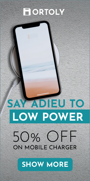 Banner ad template — Say Goodbye To Low Power — 50% Off On Mobile Charger