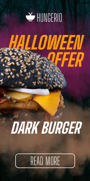 Szablon reklamy banerowej — Halloween-Angebot — Dunkler Burger