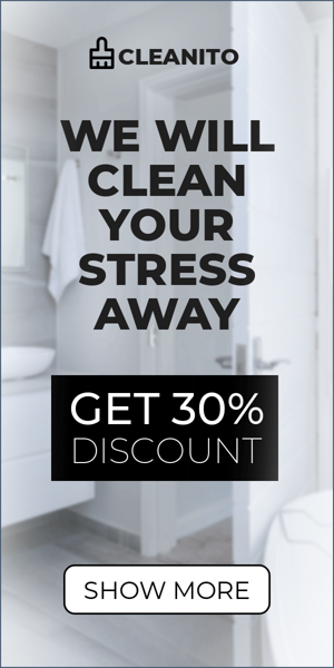 Szablon reklamy banerowej — Wir werden Ihren Stress wegputzen — 30 % Rabatt erhalten