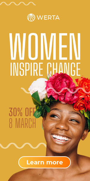 Szablon reklamy banerowej — Frauen inspirieren Wandel — 30 % Rabatt am 8. März