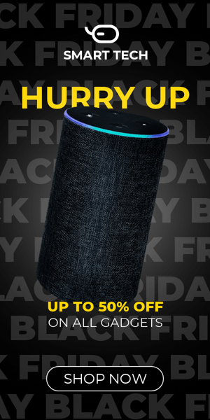 Szablon reklamy banerowej — Black Friday Beeil dich — Bis zu 50% Rabatt auf alle Gadgets