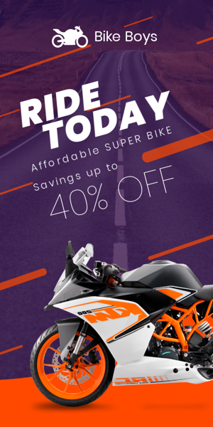 Banner ad template — Ride Today — Affordable Superbike Savings Up To 40% Off