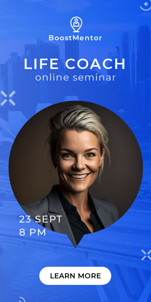 Szablon reklamy banerowej — Life Coach — Seminarium online 23 września o 20:00